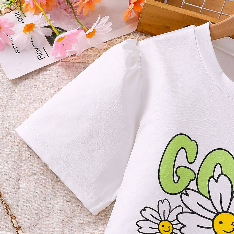 Summer Big Children Suit 2pcs T-shirt and Skirt 2pcs Floral Teenagers Girls Clothes Sets