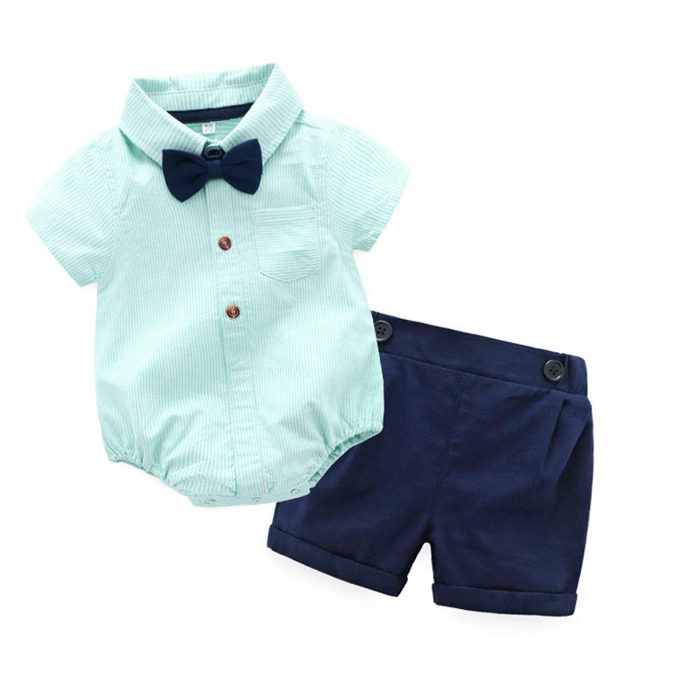 Summer toddler baby boys formal shirts rompers shorts clothes kids bow tie gentleman suit infant overalls baby boy clothing set