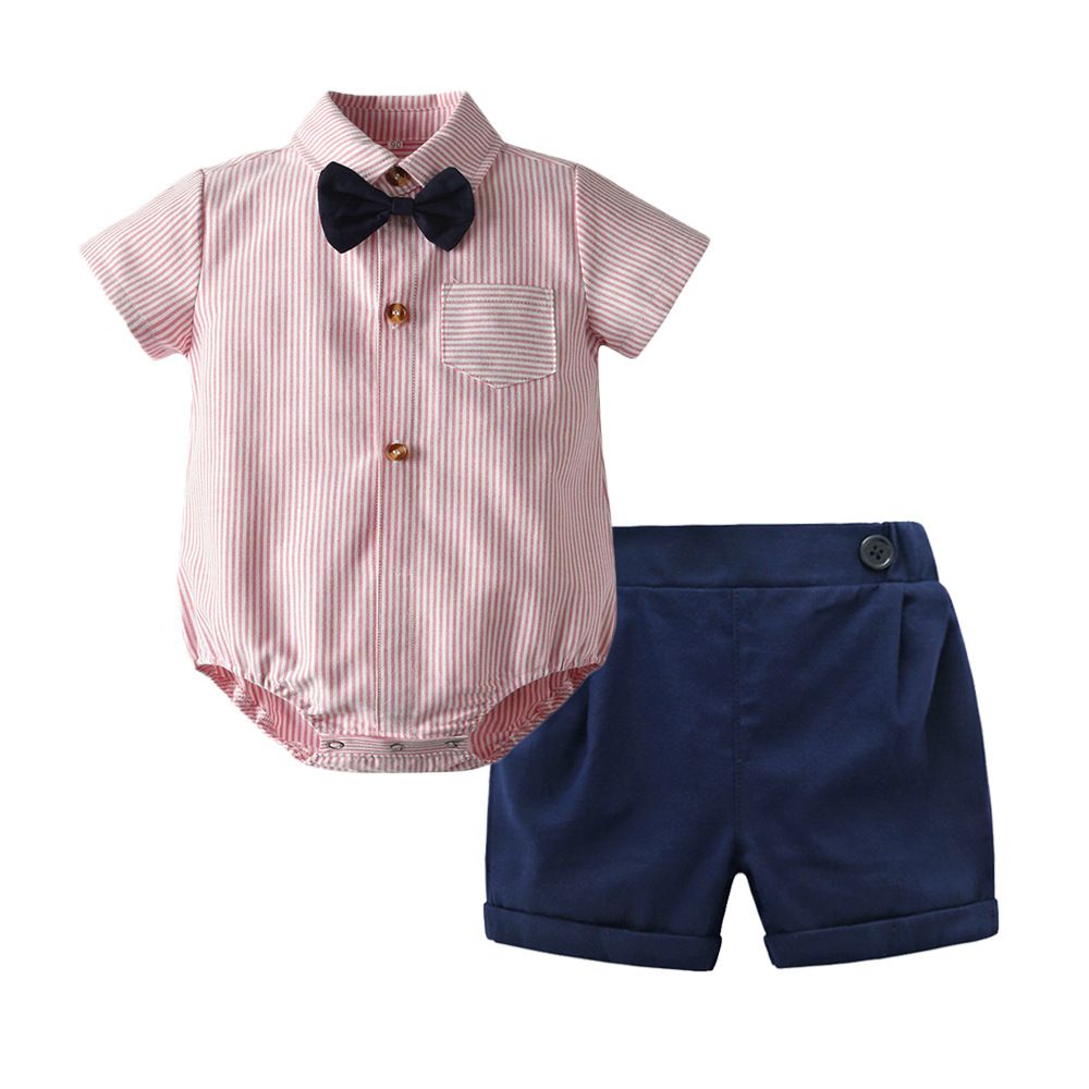 Summer toddler baby boys formal shirts rompers shorts clothes kids bow tie gentleman suit infant overalls baby boy clothing set