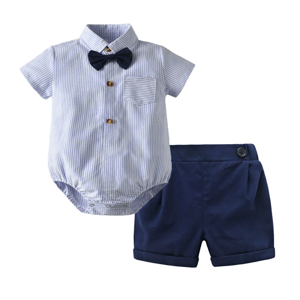 Summer toddler baby boys formal shirts rompers shorts clothes kids bow tie gentleman suit infant overalls baby boy clothing set