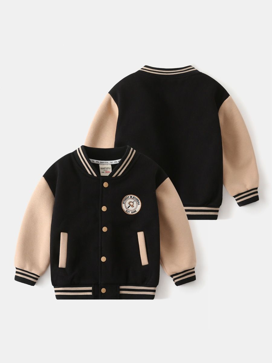 Boys' Baseball Uniform Autumn And Winter Version Boys' Thick Warm Coat Integrated Fur Handsome and cool Blazer