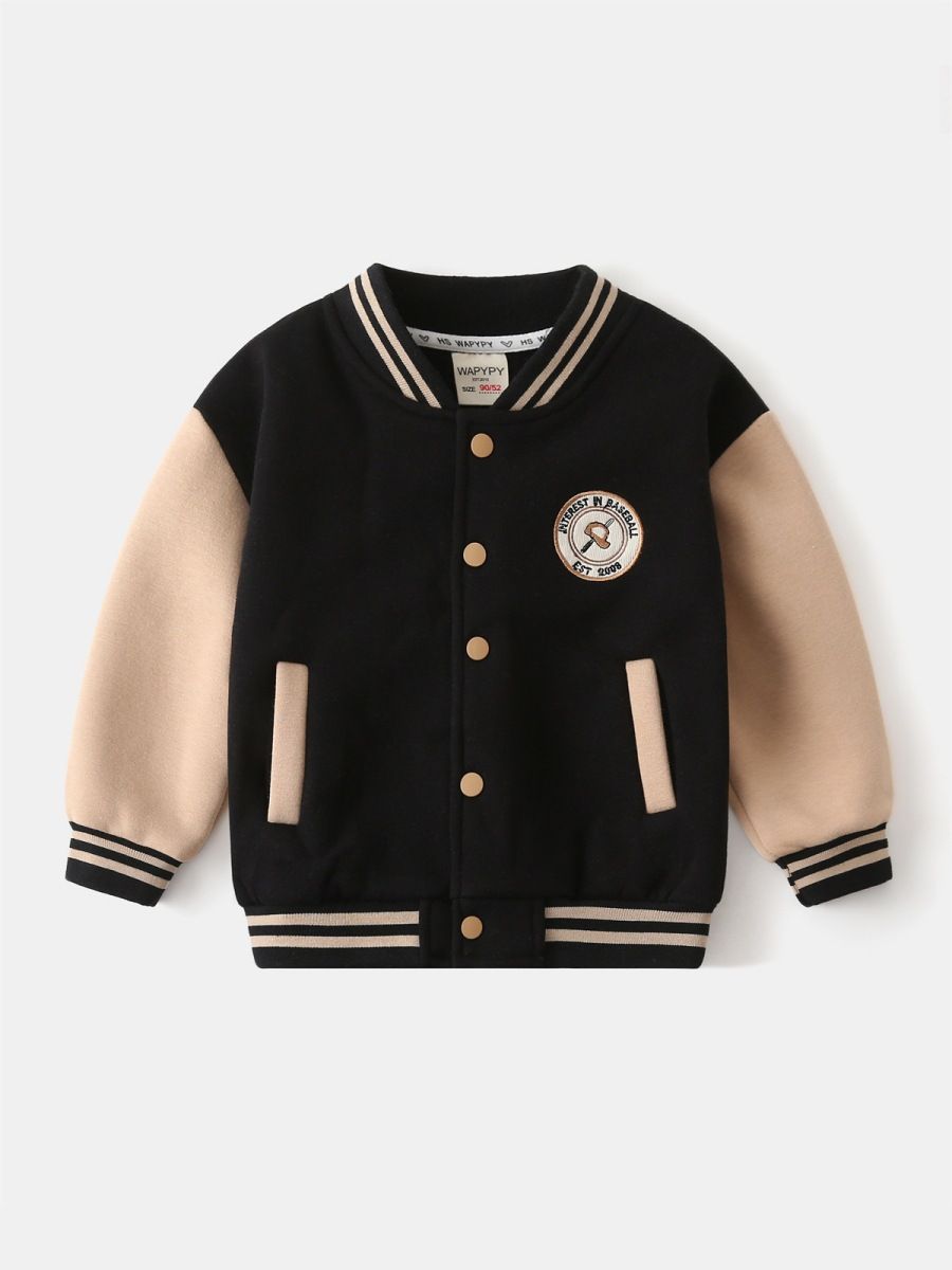 Boys' Baseball Uniform Autumn And Winter Version Boys' Thick Warm Coat Integrated Fur Handsome and cool Blazer