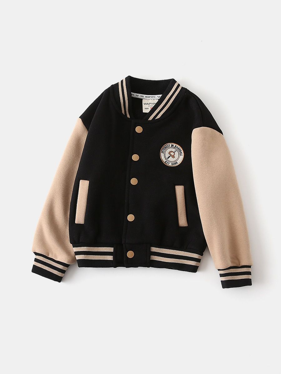 Boys' Baseball Uniform Autumn And Winter Version Boys' Thick Warm Coat Integrated Fur Handsome and cool Blazer