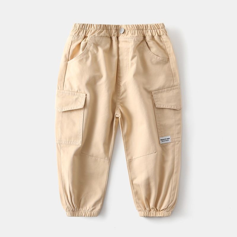 New Spring Autumn Streetwear Casual Solid Elastic Waist Boys Cargo Pants