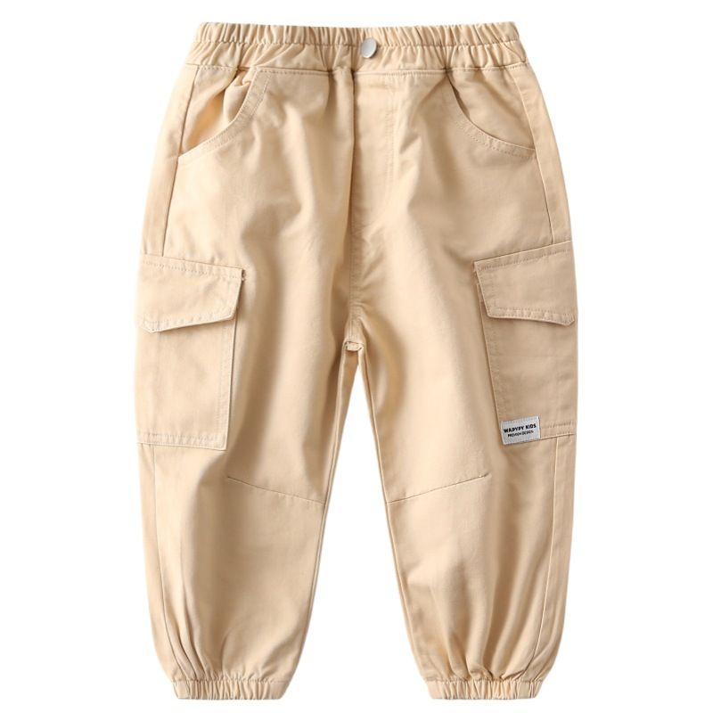 New Spring Autumn Streetwear Casual Solid Elastic Waist Boys Cargo Pants