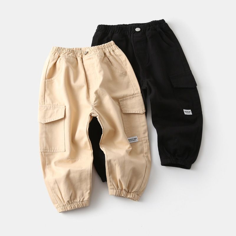 New Spring Autumn Streetwear Casual Solid Elastic Waist Boys Cargo Pants