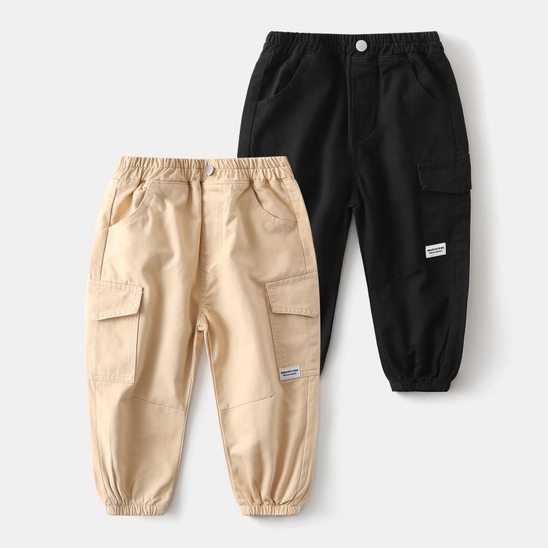 New Spring Autumn Streetwear Casual Solid Elastic Waist Boys Cargo Pants