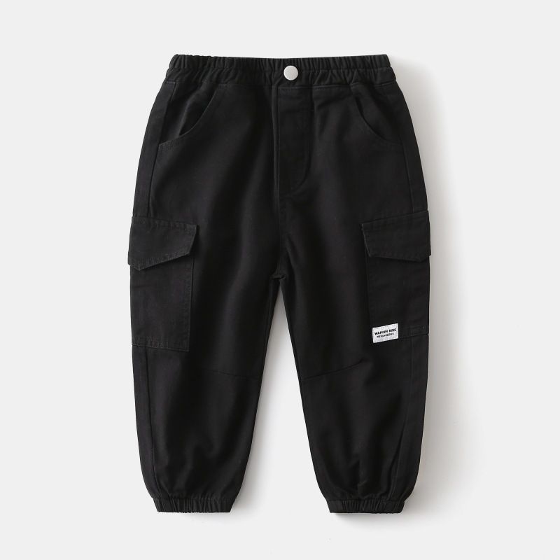 New Spring Autumn Streetwear Casual Solid Elastic Waist Boys Cargo Pants