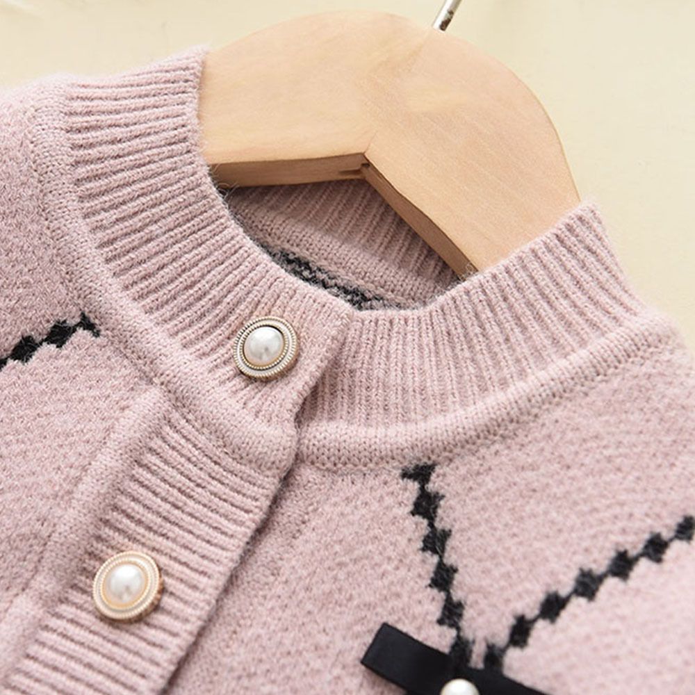 Fashion Luxury Knitted Bow Cardigan Black Trousers 2pcs Baby Clothing Set Sweet Girls Clothing Sweater Kids Winter Clothing