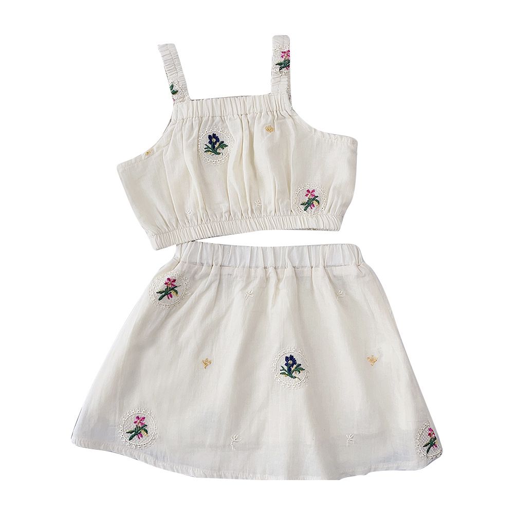 Children's clothes summer new style fresh embroidered suit for little girls 2-6 years old girls halter top + half skirt two-pcs