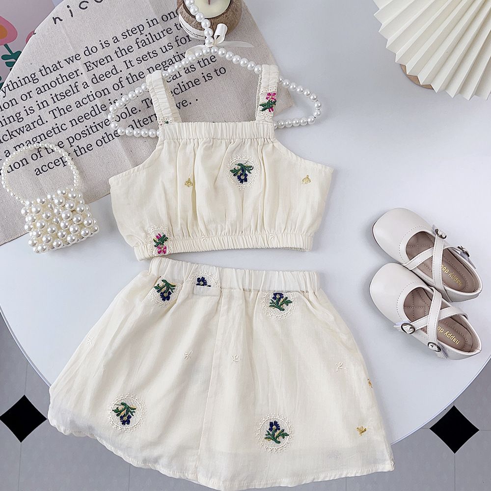Children's clothes summer new style fresh embroidered suit for little girls 2-6 years old girls halter top + half skirt two-pcs