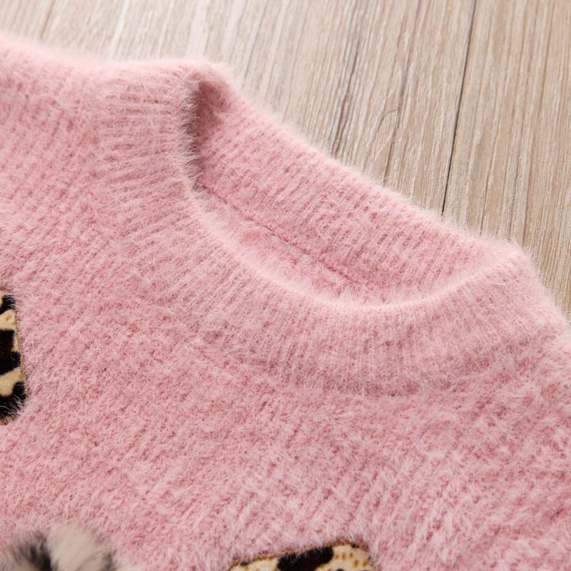 Casual Baby Girls Leopard Sweater Skirt Two Piece Set Woollen Set Long Sleeve Kids Clothes Knit Top Coat Children's Clothing