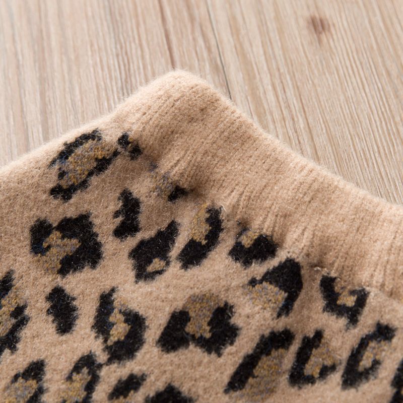 Casual Baby Girls Leopard Sweater Skirt Two Piece Set Woollen Set Long Sleeve Kids Clothes Knit Top Coat Children's Clothing