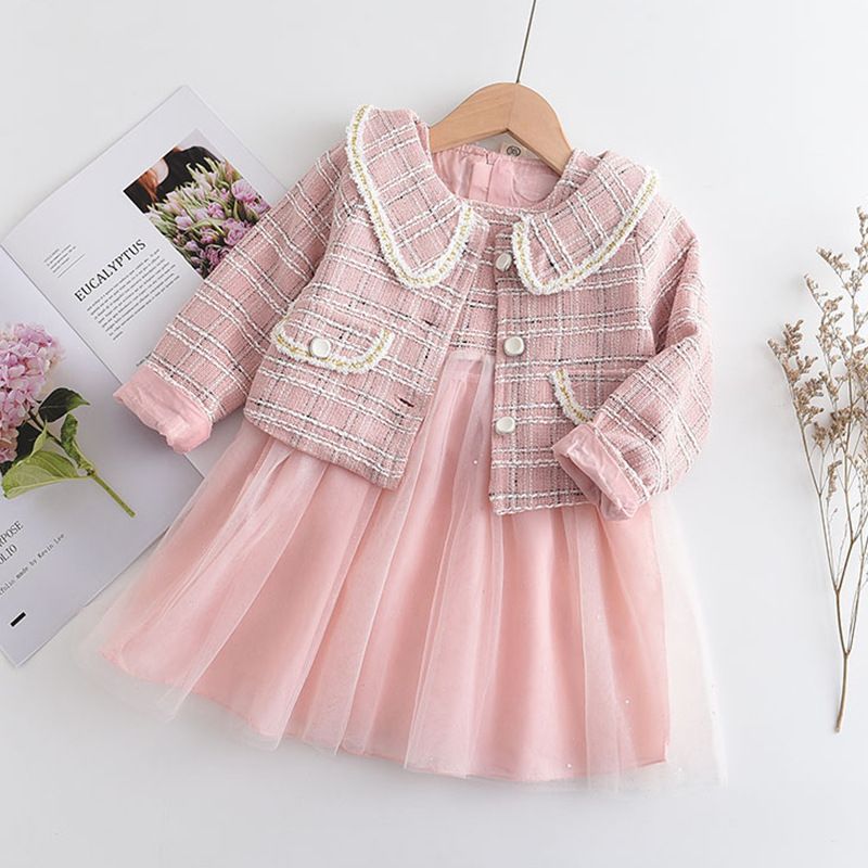 baby girls dresses princess new winter autumn elegant plaid coats with lace dress 2pcs suits clothes for kids