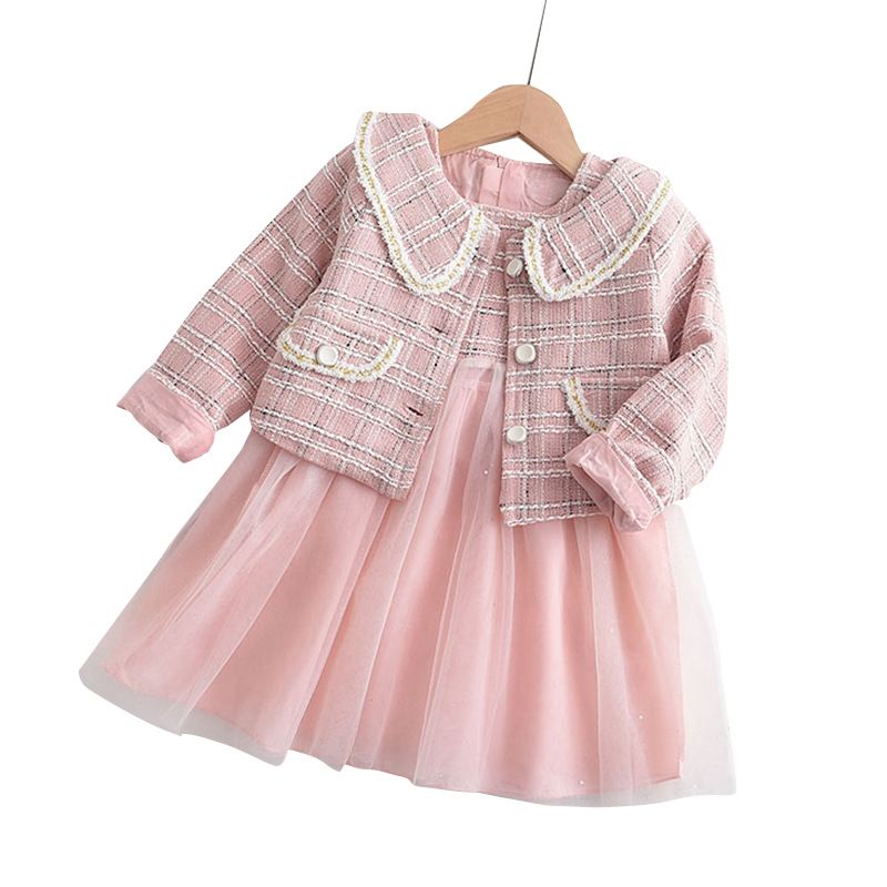 baby girls dresses princess new winter autumn elegant plaid coats with lace dress 2pcs suits clothes for kids