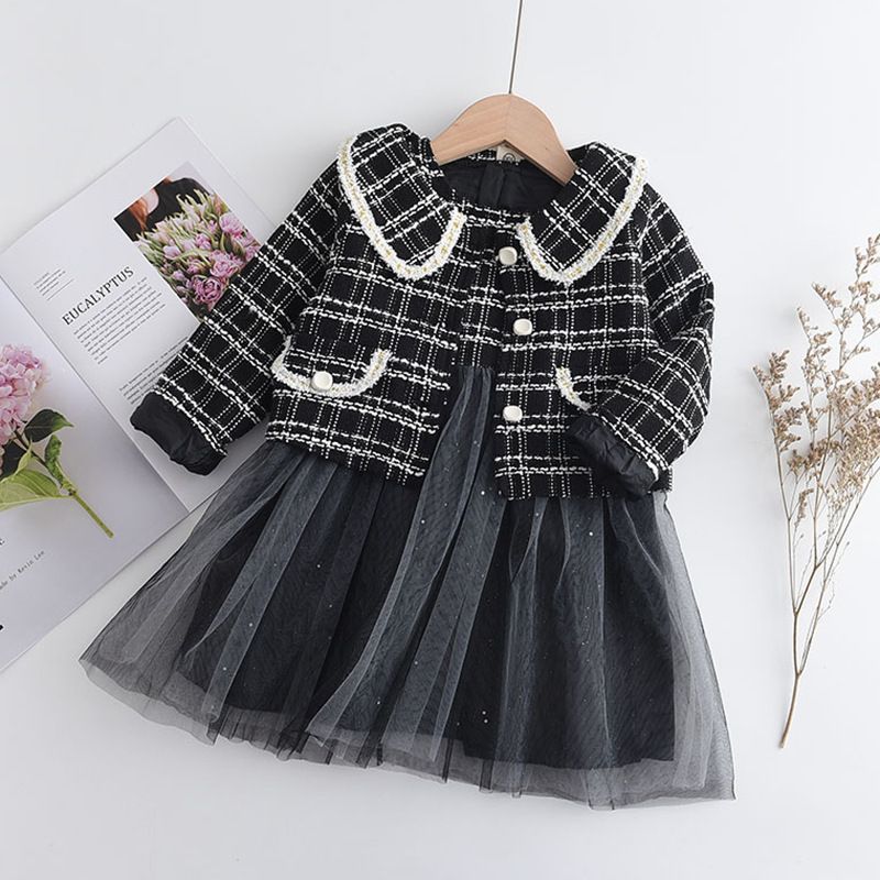 baby girls dresses princess new winter autumn elegant plaid coats with lace dress 2pcs suits clothes for kids