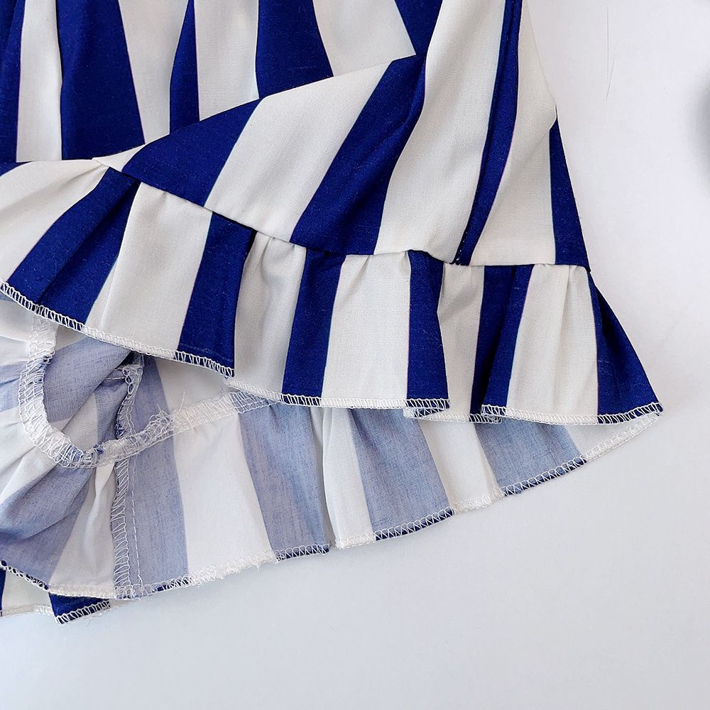 New Fashion Toddler Girl 2 pcs Outfit Set Cute Blue White Striped Sleeveless Crop Top + Shorts 2-6 Years