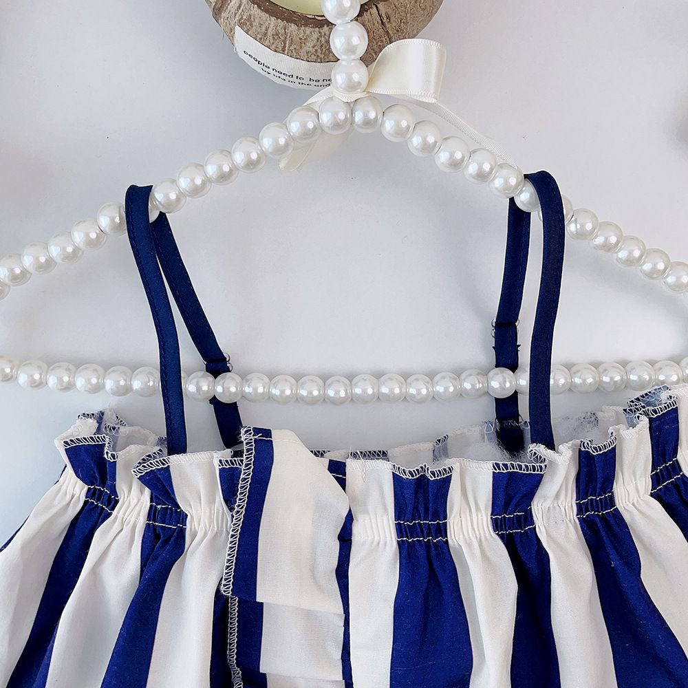 New Fashion Toddler Girl 2 pcs Outfit Set Cute Blue White Striped Sleeveless Crop Top + Shorts 2-6 Years