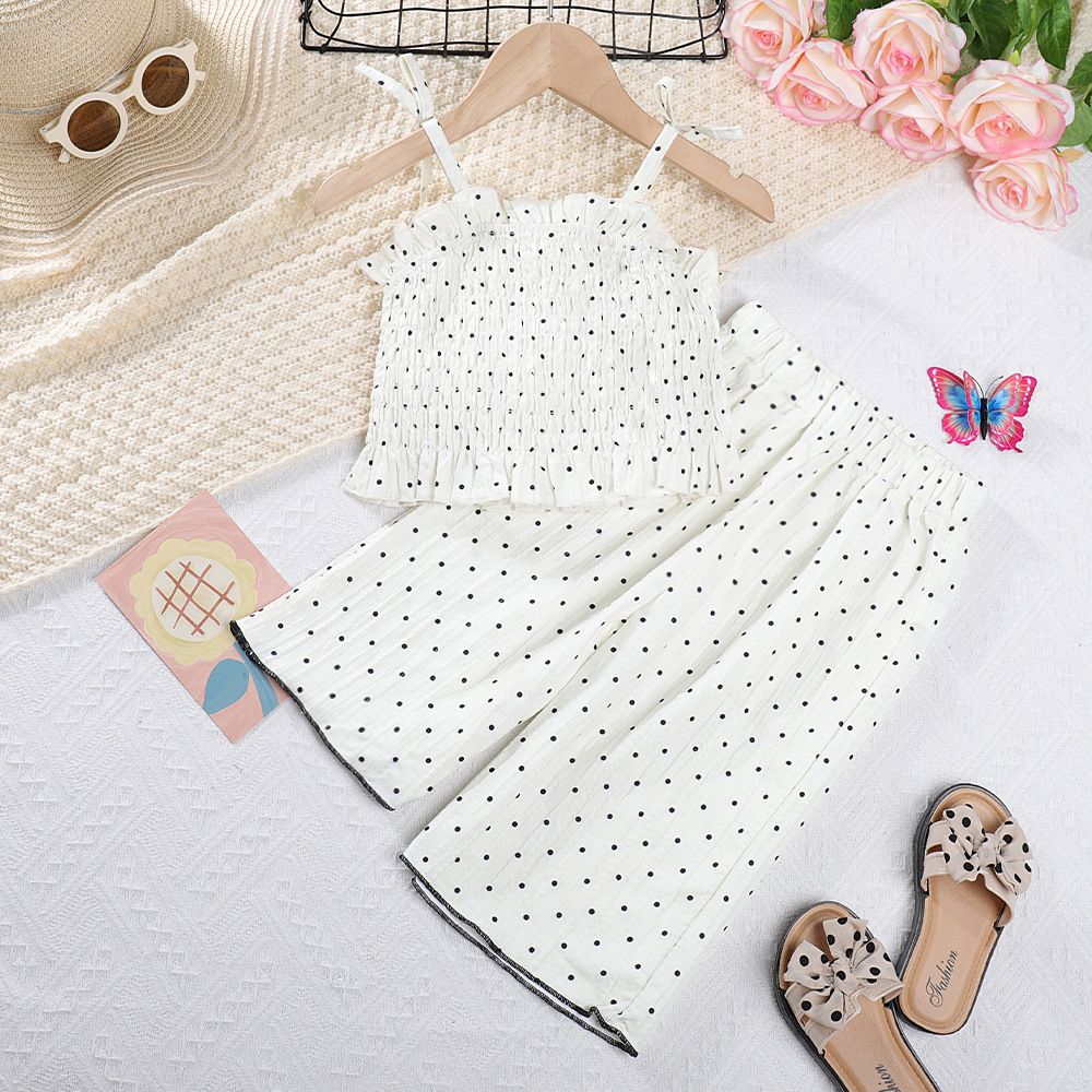 new korean summer kids clothes set baby girl polka dot printed shirt pants 2pcs outfit