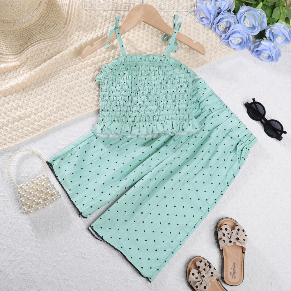 new korean summer kids clothes set baby girl polka dot printed shirt pants 2pcs outfit
