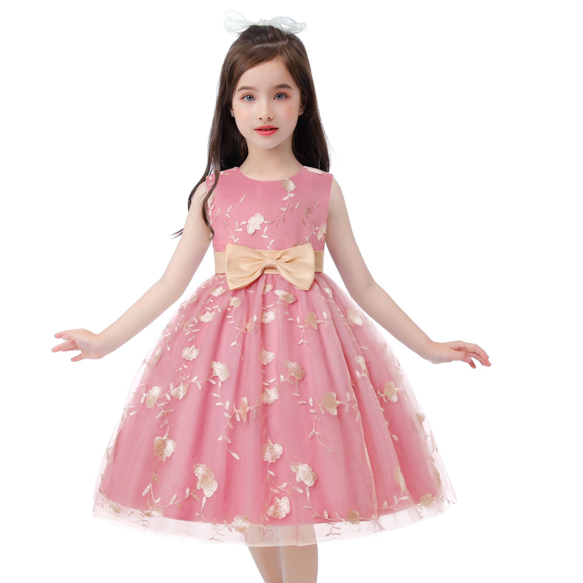 Latest children flower girl dress princess sleeveless baby girls party wear dress