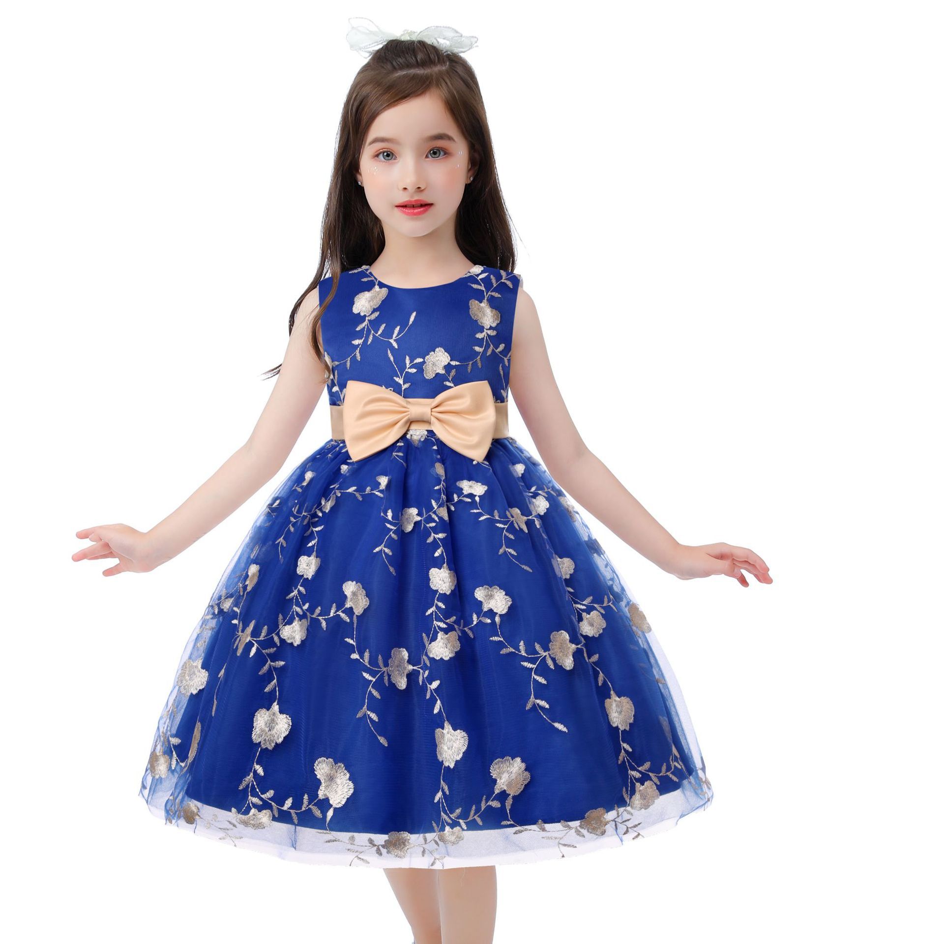 Latest children flower girl dress princess sleeveless baby girls party wear dress