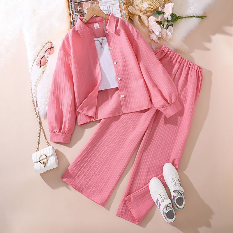 Children's Casual Clothing New Large Size Striped Long Sleeve Jacket and Suit for 7-12 Years Old Girls Foreign Trade  Sets