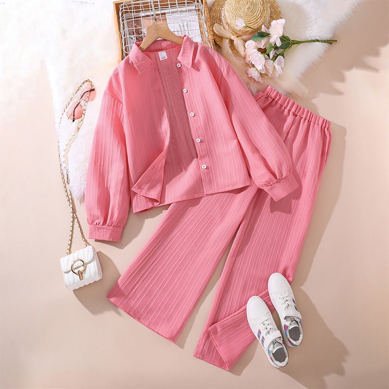 Children's Casual Clothing New Large Size Striped Long Sleeve Jacket and Suit for 7-12 Years Old Girls Foreign Trade  Sets