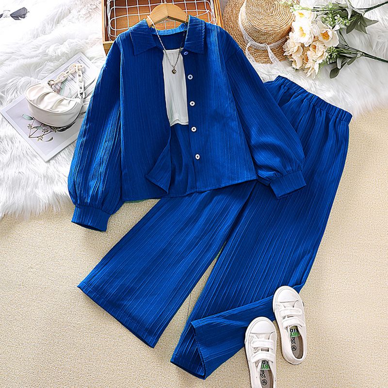 Children's Casual Clothing New Large Size Striped Long Sleeve Jacket and Suit for 7-12 Years Old Girls Foreign Trade  Sets