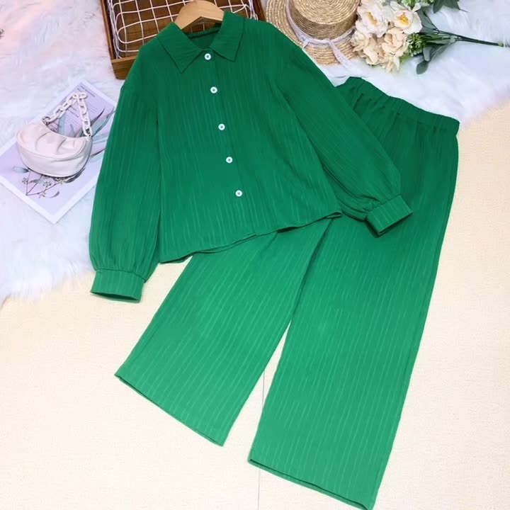 8-12 years old Wholesale Children's Clothing Spring Summer Girls Clothing Sets Kids Long Sleeve Solid Top and Pant 2 Piece Set