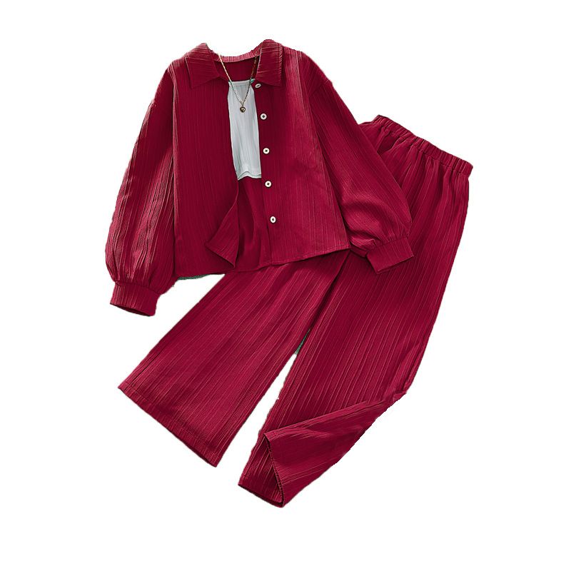 8-12 years old Wholesale Children's Clothing Spring Summer Girls Clothing Sets Kids Long Sleeve Solid Top and Pant 2 Piece Set
