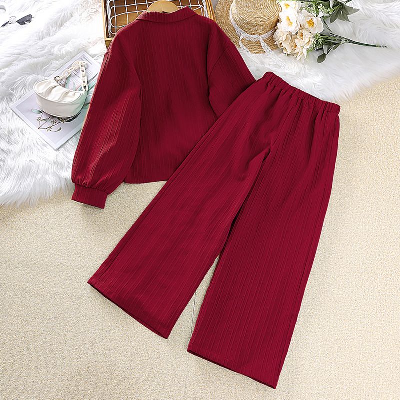 8-12 years old Wholesale Children's Clothing Spring Summer Girls Clothing Sets Kids Long Sleeve Solid Top and Pant 2 Piece Set