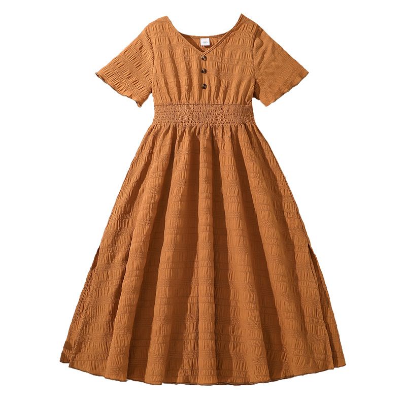 8-12Years summer Teenage Girls Dresses short sleeve girl ruffle dress solid color Baby Girls  Dresses