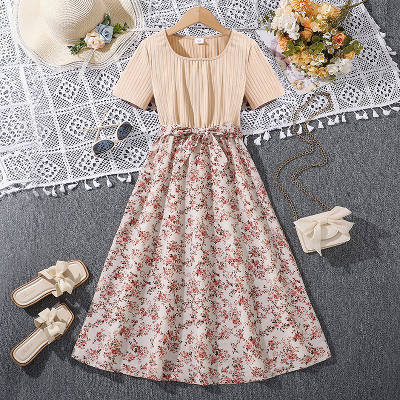 Women's Teenager's Suit Autumn New Sweet Floral Sling Dress Long Sleeve Coat Children's Wear Dress