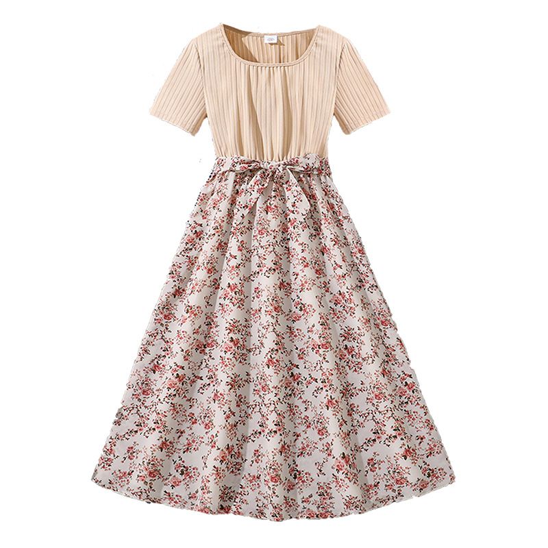 Women's Teenager's Suit Autumn New Sweet Floral Sling Dress Long Sleeve Coat Children's Wear Dress