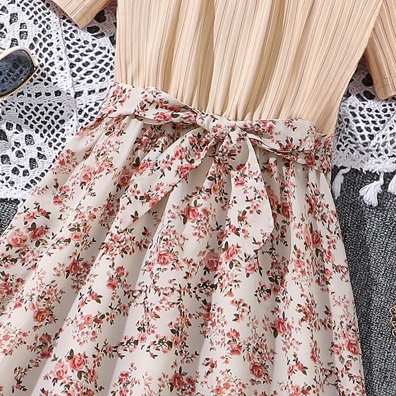 Women's Teenager's Suit Autumn New Sweet Floral Sling Dress Long Sleeve Coat Children's Wear Dress