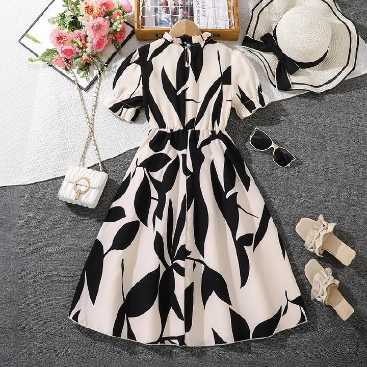 Summer New Design Kids Dress Printed Long Sleeve Kids Fashionable Princess Outfits Teenage Girls Children Dresses