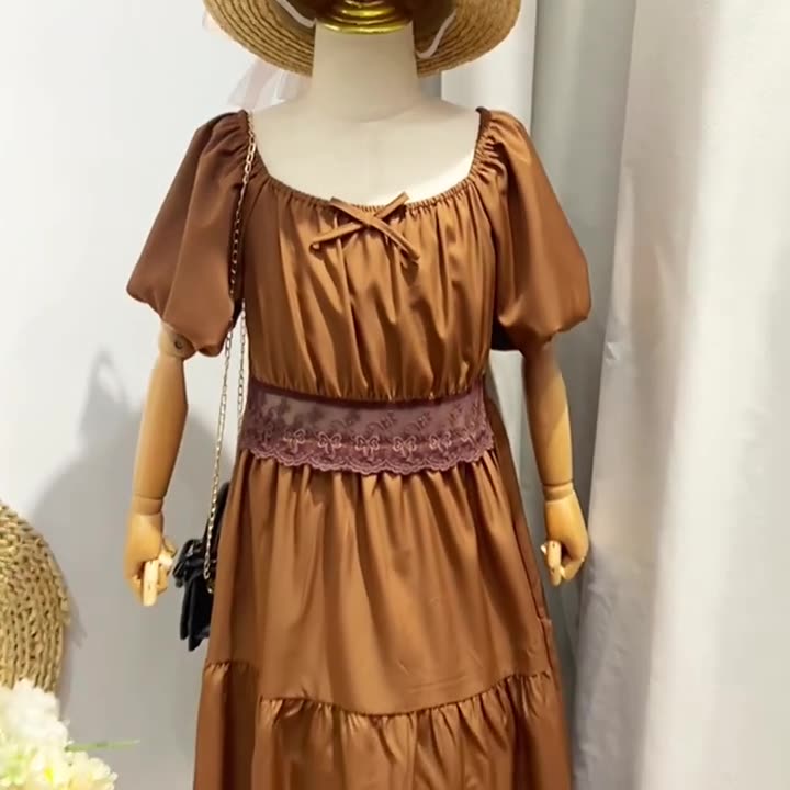 european Girls Dresses Ins New Summer Girls Dress For Children fashion teenager pure color dress