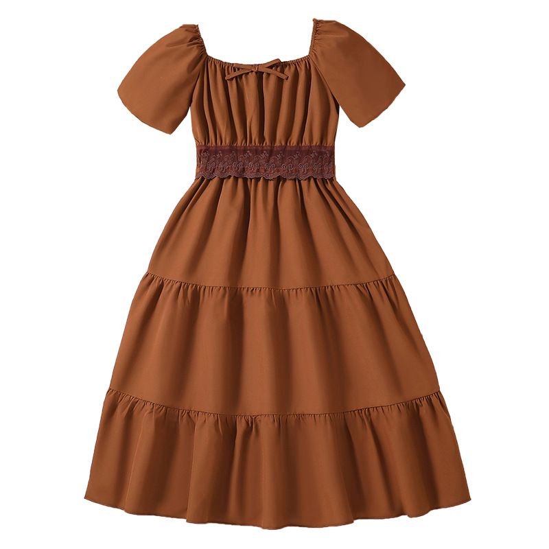 european Girls Dresses Ins New Summer Girls Dress For Children fashion teenager pure color dress
