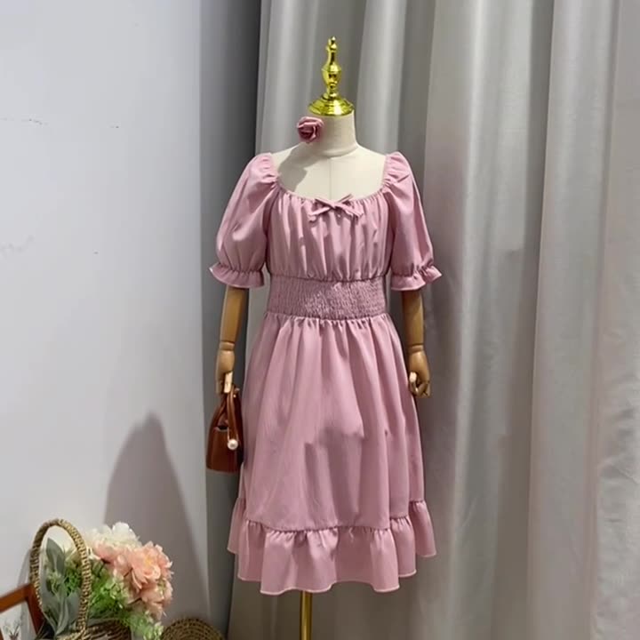 pink Teenager Girls Dresses Ins New Summer puff sleeve Girls Dress For Children fashion girl princess dress bow  Dress