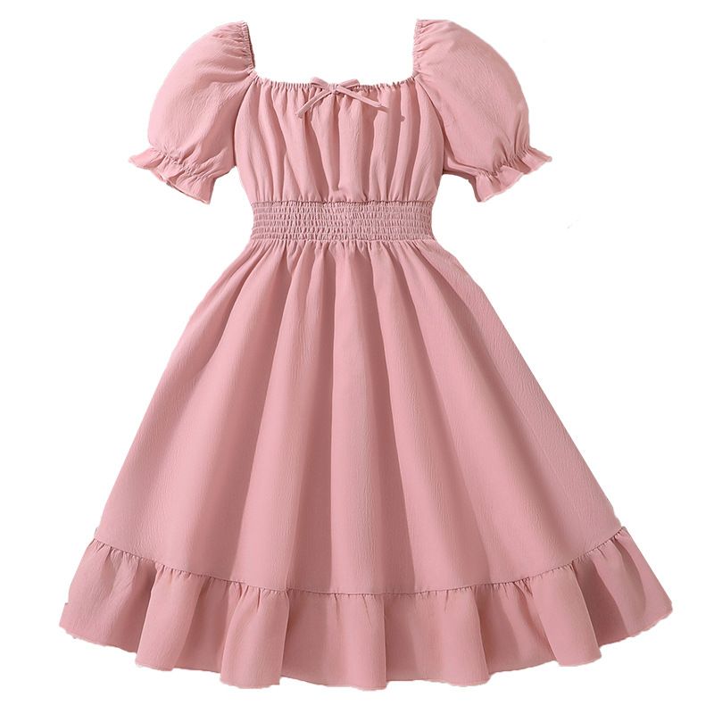 pink Teenager Girls Dresses Ins New Summer puff sleeve Girls Dress For Children fashion girl princess dress bow  Dress