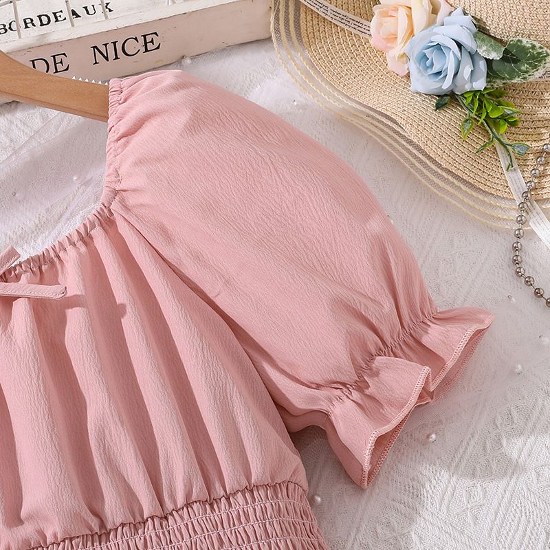 pink Teenager Girls Dresses Ins New Summer puff sleeve Girls Dress For Children fashion girl princess dress bow  Dress