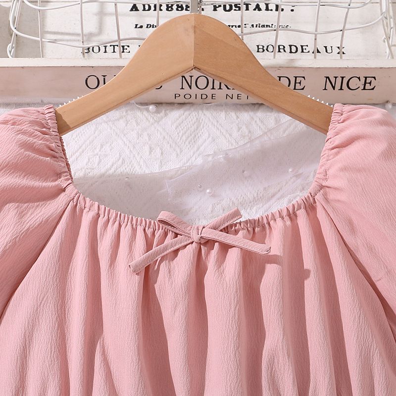pink Teenager Girls Dresses Ins New Summer puff sleeve Girls Dress For Children fashion girl princess dress bow  Dress