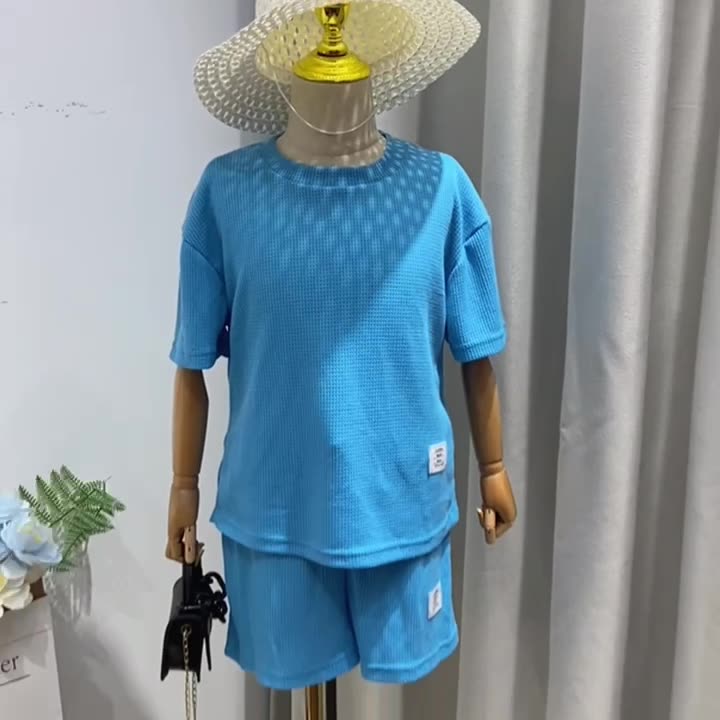 Summer New Fashion Kids' Casual Set Waffle Short Sleeve Top and Shorts Unisex Two-Piece Outfit Casual Wear Outfits Sweet Clothing Sets