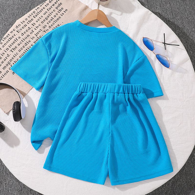 Summer New Fashion Kids' Casual Set Waffle Short Sleeve Top and Shorts Unisex Two-Piece Outfit Casual Wear Outfits Sweet Clothing Sets
