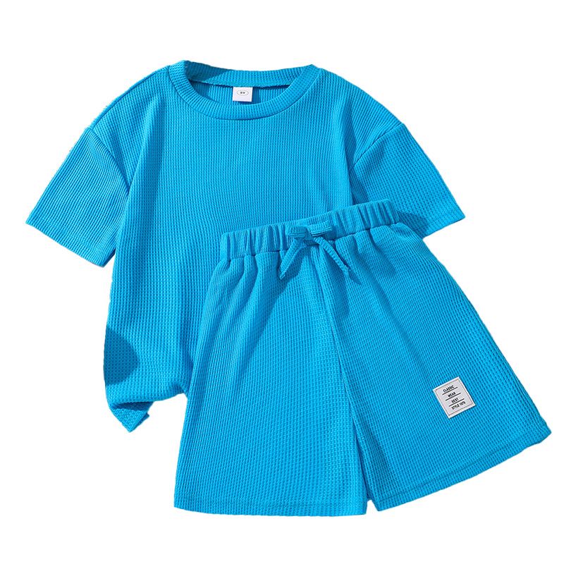 Summer New Fashion Kids' Casual Set Waffle Short Sleeve Top and Shorts Unisex Two-Piece Outfit Casual Wear Outfits Sweet Clothing Sets
