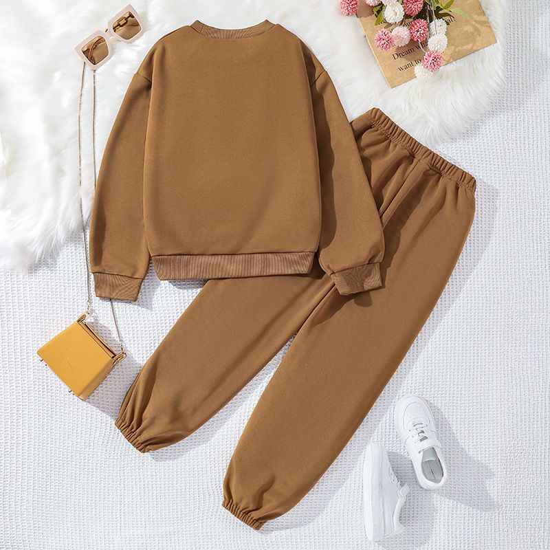 Boys and girls children's daily wear autumn new crewneck long-sleeved hoodie pants kids student casual two-piece set  Clothing Sets