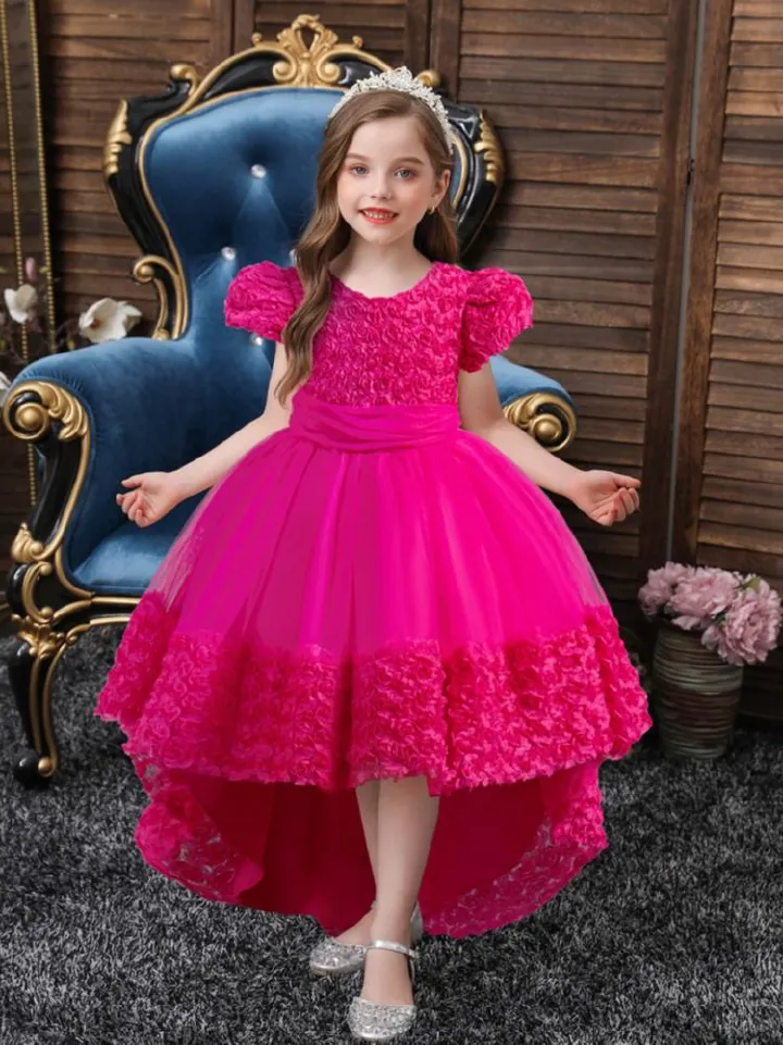 New Red Color Kids Party toddlers party kids clothing children latest dress  Girls Clothing  Dress