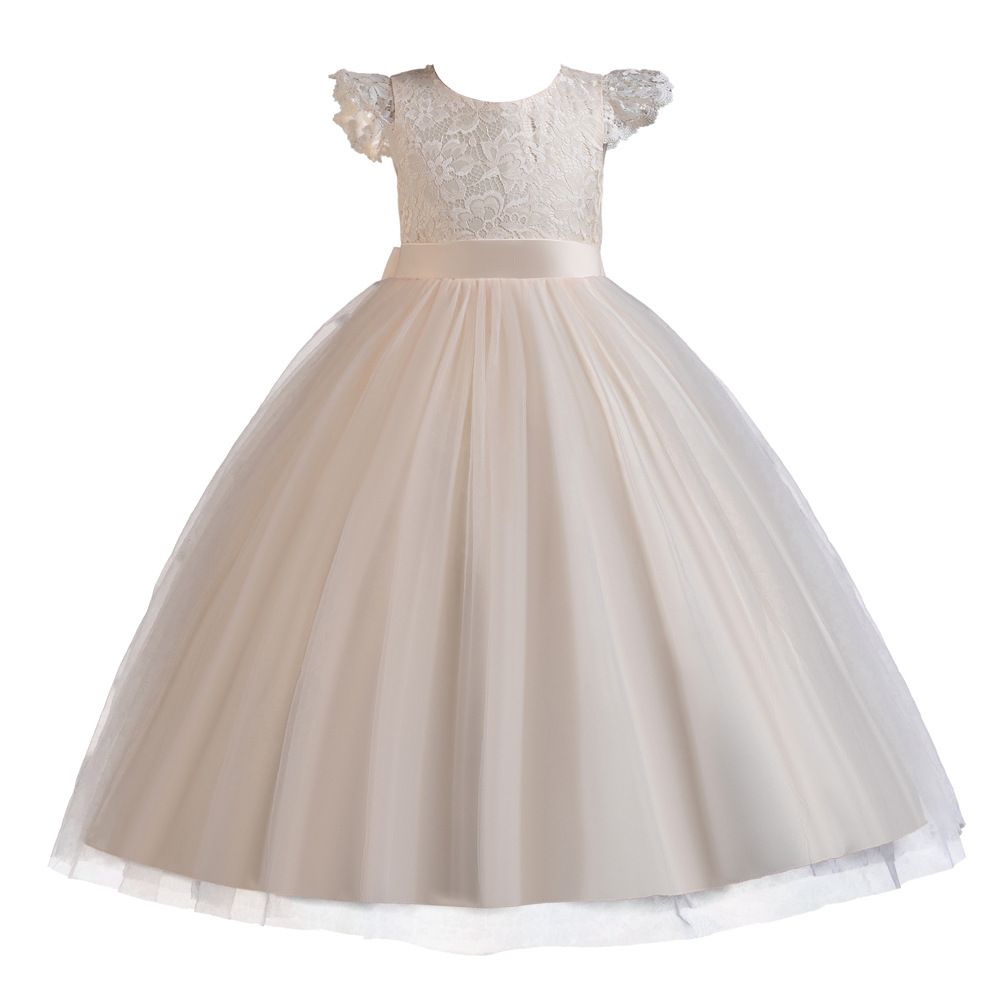 Temperament Flying Sleeves Kids Girls Children's Dress Sweet Princess Solid Color Walk Show Performance Party Dress