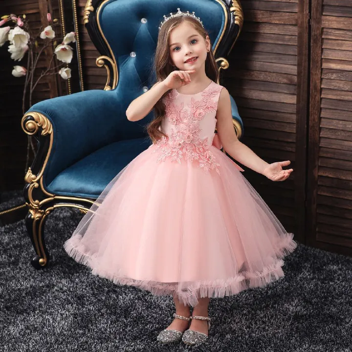 high quality Drop shipping Little Girls Sleeveless Tulle Holiday Christmas Thanksgiving Teenage Flower Girl Dress
